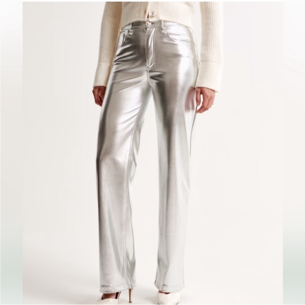 Abercrombie & Fitch Metallic Silver 90’s Straight ultra high rise Pants